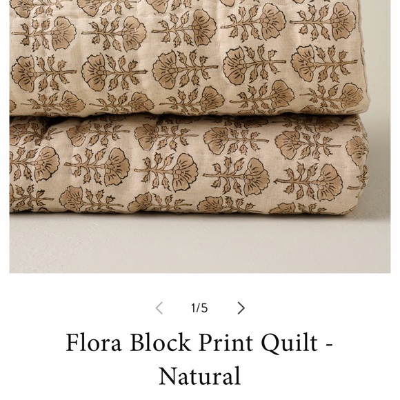 Magnolia Floral Block Print Quilt - Cream and Brown - Picture 2 of 4